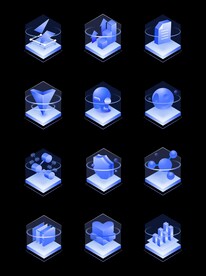 蓝色科技感3D立体图标icon