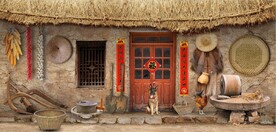 复古80后90后农村民居背景墙