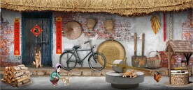 复古80后90后农村民居背景墙