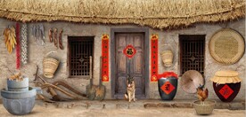 复古80后90后农村民居背景墙