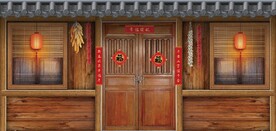 复古80后90后农村民居背景墙