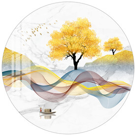 金色发财树飘带线条圆形装饰画