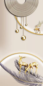 轻奢装饰画 麋鹿 羽毛