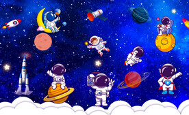 卡通星空飞船宇航员背景