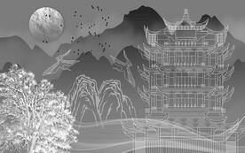 新中式建筑山水背景墙