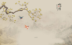 中式水墨山水花鸟背景墙