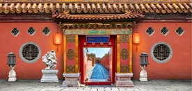 中式故宫红墙建筑背景墙壁画