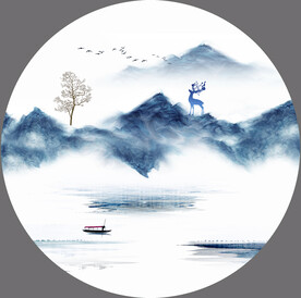 装饰画 水墨山水画 麋鹿
