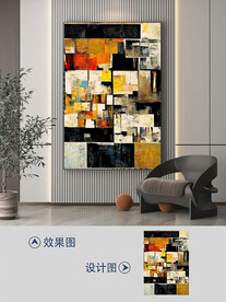 现代复古几何抽象油画玄关装饰画