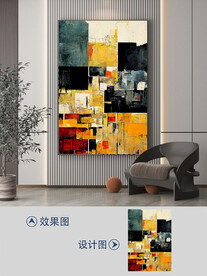 现代复古几何抽象油画玄关装饰画