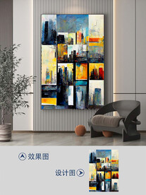 现代轻奢印象城市油画厚肌理挂画