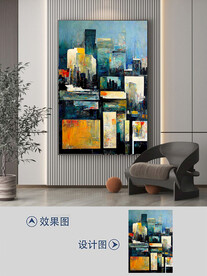 现代手绘抽象油画玄关装饰画