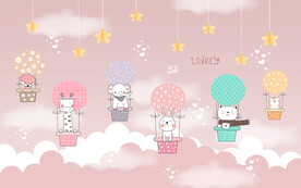 卡通热气球小动物儿童房背景墙