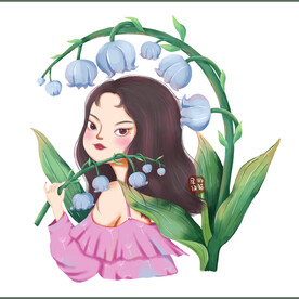 小清新女孩与花朵包装插画铃兰花