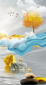 装饰画 山水画飘带麋鹿