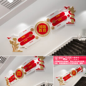 国防教育楼道文化墙