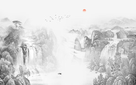 水墨山水画背景墙