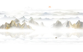 金色水墨山水画