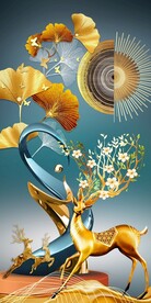 玄关发财鹿装饰画