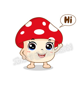 卡通蘑菇打招呼矢量插图