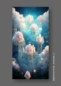 梦幻粉色玫瑰城堡儿童房装饰画