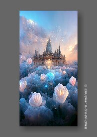 梦幻粉色玫瑰城堡儿童房装饰画