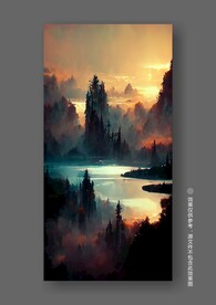 新中式写实山水风景客厅装饰画