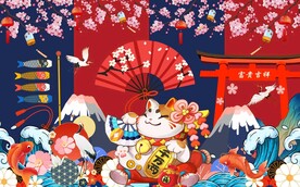 招财猫锦鲤工装背景墙图片