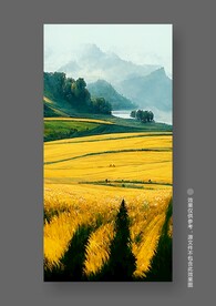 北欧黄色田园风光丰收玄关装饰画