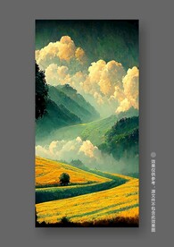 北欧小麦秋色田园风光风景装饰画