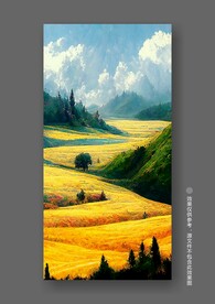 北欧小麦秋色田园风光风景装饰画