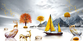 新中式山水电视背景墙