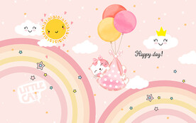 可爱卡通猫咪气球儿童房背景墙