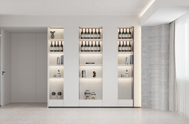 客餐厅酒柜背景墙3D场景空景