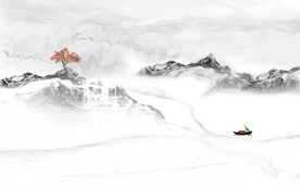 装饰画 新中式山水画 小船