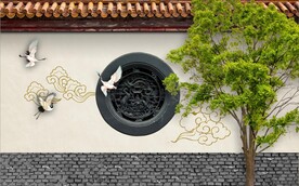 江南徽派园林墙壁建筑背景墙