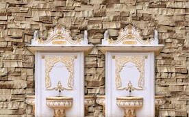 3D欧洲浴池建筑背景墙