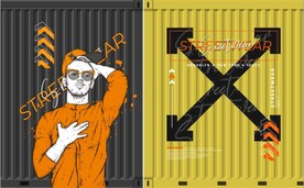 集装箱休闲服服装店背景墙壁画