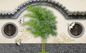 江南竹林园林建筑背景墙壁画
