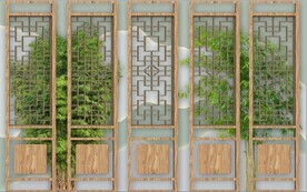 中式门窗竹林风景背景墙壁画