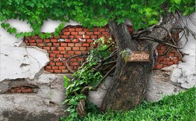 3D大树砖墙场景背景墙壁画