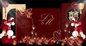 红色订婚结婚背景婚礼素材