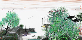 意境墨山水画江南水乡