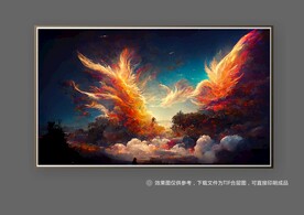 复古梦幻凤凰展翅高飞装饰画