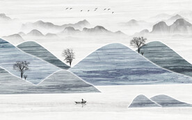 装饰画 新中式山水画 小船