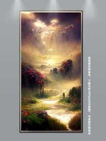 梦幻丛林霞光风景玄关装饰画