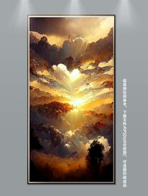 梦幻丛林霞光风景玄关装饰画