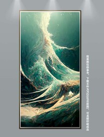 轻奢现代手绘抽象海浪玄关装饰画