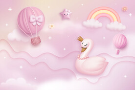 梦幻粉色天空卡通天鹅气球背景墙