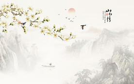 中式水墨山水花鸟背景墙